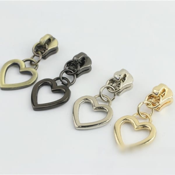 Heart Zipper Pull #5 Metal 1 3/4" 46mm Zipper Head Pull-Tab Replacement Heavy Duty Handbag Bag Making Hardware Wholesale Bulk