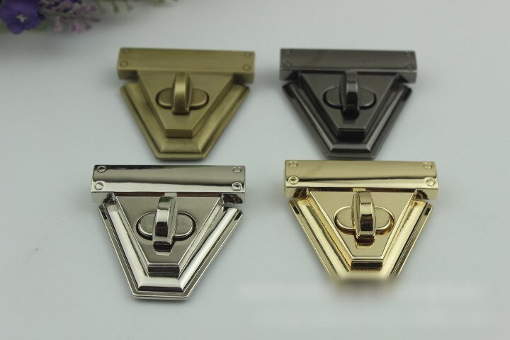 Triangle Twist Turn Lock 50mm 2" Purse Charm Organizer Luggage Hardware Antique Gold Lock And Key Closure Small Bag Clutch Metal Accessories