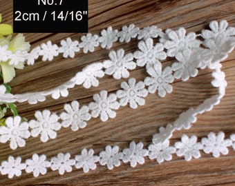 White Small Daisy Flower Antique Floral Embroidered Lace Trim 20mm 14/16" Sewing Scrapbooking Home Decor Appliques Gift Wrap Invitation Card
