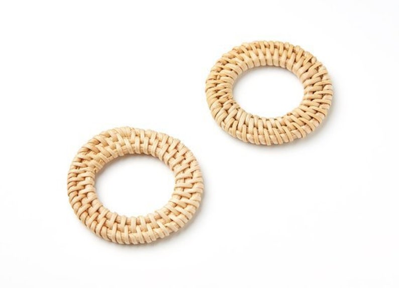 Natural Rattan Bamboo Wood Earring Hoops 52mm 2 Round Wooden Charms Handwoven Circle Findings Woven Boho Jewelry Making Blanks