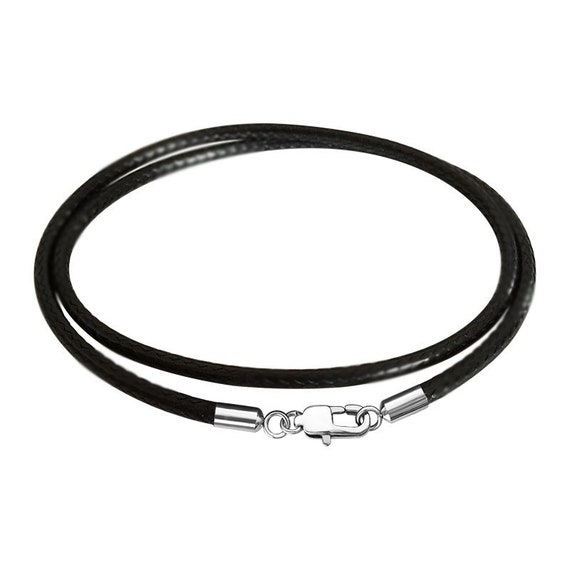 3mm Black LEATHER Braided Twist CORD NECKLACE Lobster Clasp 60-65cm Adjustable
