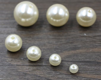 White Round Acrylic Plastic Pearl Loose Spacer Beads 4 5 6 8 10 12 14 16 20 22 25 mm Center Drilled Two Holes Jewelry Making DIY