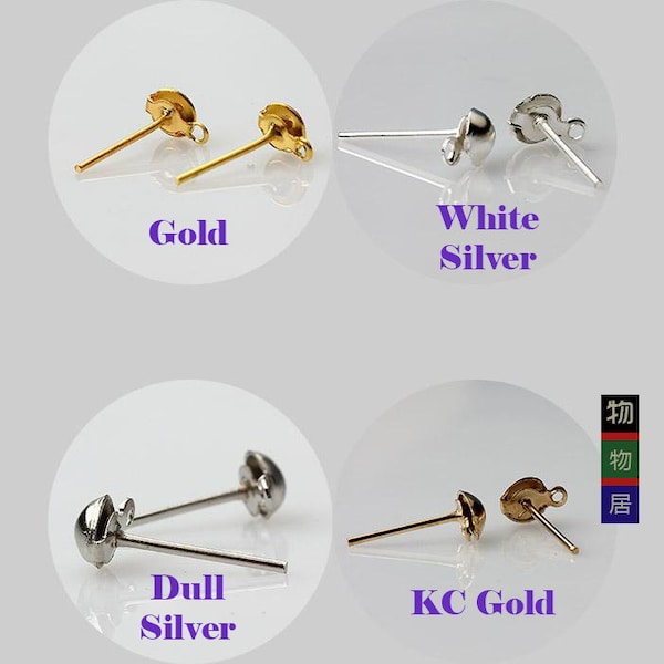 Stud Earring Post Loop 4 6 11mm Dome Half Ball Earstud Pierced Dainty Silver Gold Bronze Round Closed Ring Connector Long Findings Supply