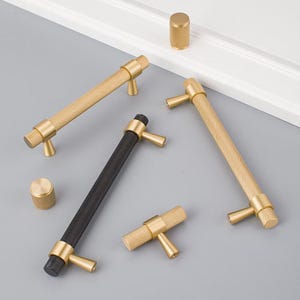 Modern Knurled Solid Brass Cabinet Pulls Gold Black Drawer Handles Kitchen Bathroom Bedroom Industrial Scandinavian Minimalist Interiors