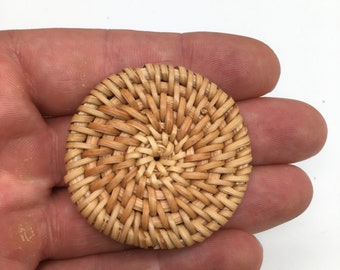 Coins for Socket Phone Grips Handwoven Wooden Charms Natural Rattan Wood Bohemian Earring 51mm 2" Wholesale Bulk Findings Woven Boho