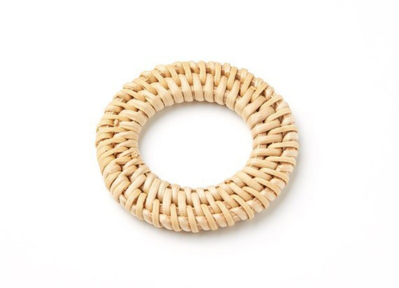 Natural Rattan Bamboo Wood Earring Hoops 52mm 2 Round Wooden Charms Handwoven Circle Findings Woven Boho Jewelry Making Blanks