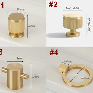 Tiradores y pomos de latón macizo para armarios, juego en oro mate para cocina, dormitorio, armario y cajones, estilo industrial minimalista.
