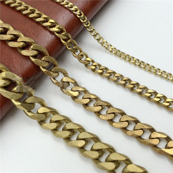Solid Brass Curb Cuban Cable Chain 2 3 mm Thickness Rope Thick Men Necklace Link Unfinished Neck Bag Purse Wallet Strap Heavy Duty Crossbody