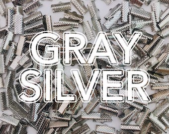 Clip a nastro grigio argento, morsetto 6 mm-40 mm (1/4 di pollice-1-1/4 di pollice), terminale a crimpare rettangolare testurizzato per cordino, connettore per collana e bracciale fai da te