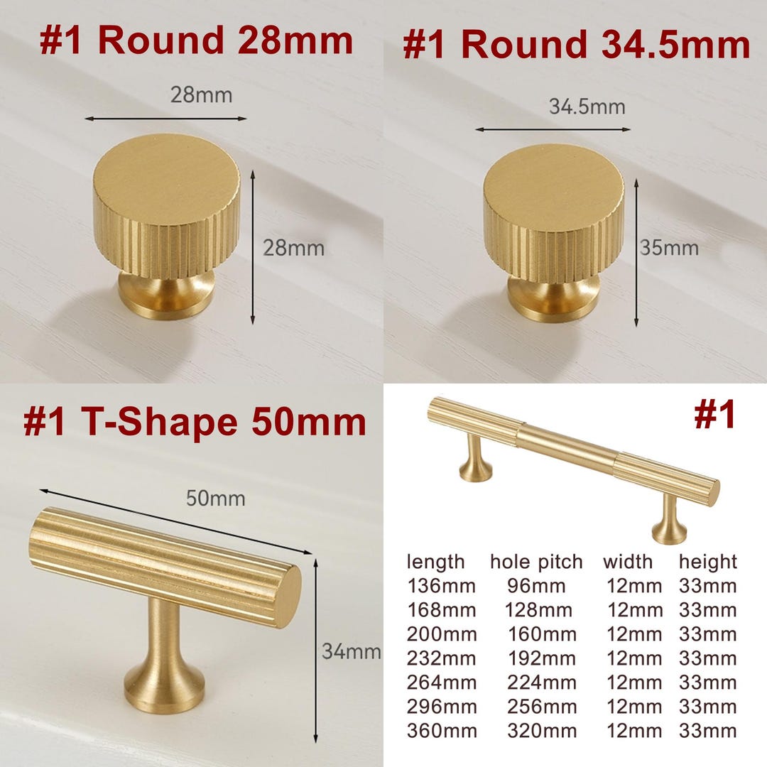 Solid Brass Cabinet Drawer Pulls Modern Brushed Gold Color Knurled ...