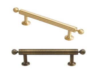 Art-Deco-gerippte Schrankgriffe Mid-Century-Stil Schubladengriffe Gold Antikbronze aus massivem Messing Küche Badezimmer Schlafzimmer Dresserschränke