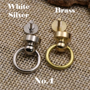 Solid Brass Screw Connector Back Stud Round Rivet Lanyard Buckle Pull Ring Loop Strap Knob Key Chain Bag Purse Belt Leathercraft Hardware image 2