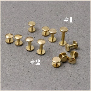 Solid Brass Chicago Screw 4 - 20 mm 3/16" - 13/16" Round Head Screwback Post Bolt Button Belt Stud Rivet