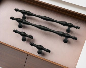 Vintage schwarze Schrankgriffe aus massivem Messing Klassisch gebogene Schubladengriffe Küche Schlafzimmer Kommode Kleiderschrank elegantes französisches Landhausstil Dekor