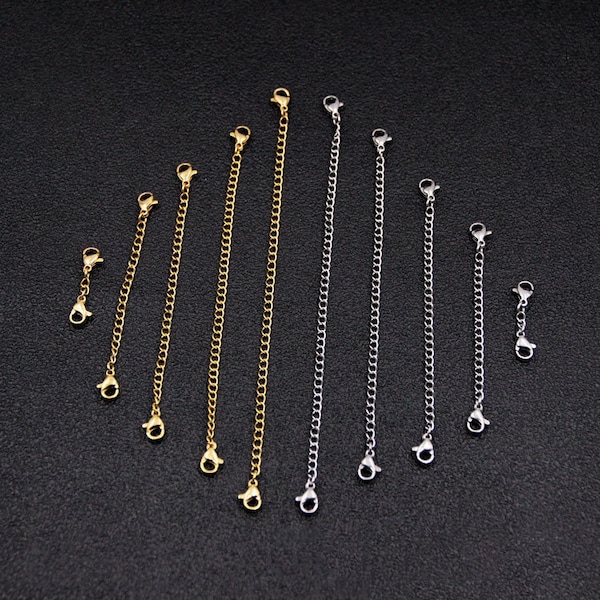 Surgical Stainless Steel Extender Curb Chain Sets 2" 3" 4" 5" 6" Silver Tone for Necklace Bracelet