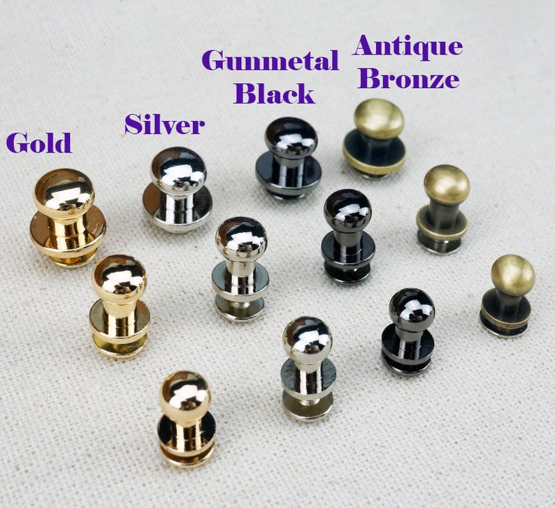 Brass Screw Stud Button 6 8 10 mm Round Head Brown Browne Gold Bronze Silver Black Rivet Sam Belt Collar Cuff Band Wallet Purse Leathercraft image 2