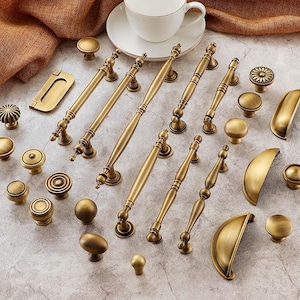 Aged Solid Brass Drawer Pulls Knobs Handles Vintage Handmade Home Furniture Improvement Kitchen Bathroom Cabinet Wardrobe Dresser Door Decor
