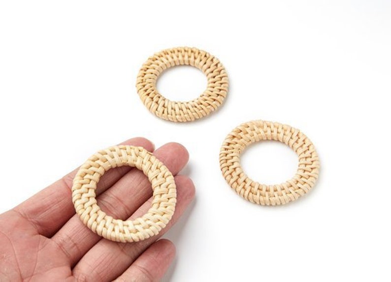Natural Rattan Bamboo Wood Earring Hoops 52mm 2 Round Wooden Charms Handwoven Circle Findings Woven Boho Jewelry Making Blanks