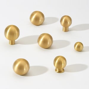 Matte Solid Brass Round Cabinet Knobs Minimalist Ball Drawer Pulls Modern Scandinavian Contemporary Kitchen Bedroom Bathroom Furniture Decor