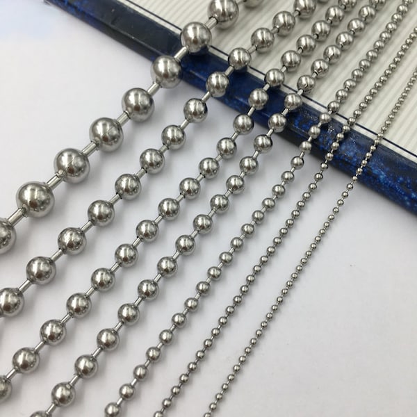 Stainless Steel Ball Chain 1.2 1.5 2 2.4 3 3.2 4 4.5 5 6 8 mm  Unfinished Military Spec Army For Dog Brag Tag Bead Necklace Jewelry