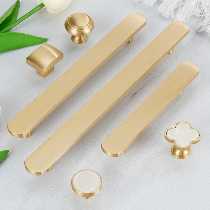 Gold Solid Brass Cabinet Pull Handles Knobs Pearl Inlay Modern ...