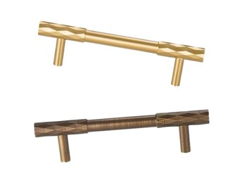 Strukturierte Goldbronze T-Bar-Schrankgriffe aus massivem Messing Moderne industrielle Schubladengriffe Diamant Rändelung Küche Badezimmer Schlafzimmer Möbel