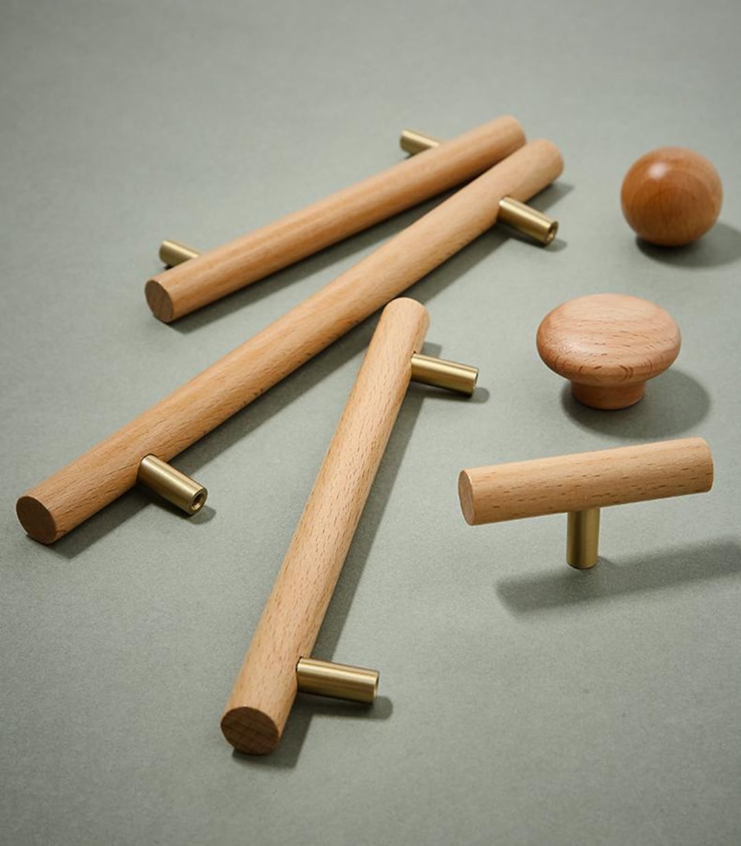 Scandinavian Japandi Wood & Brass Handles Minimalist Eco