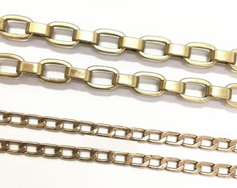 Laiton massif épais rectangulaire à maillons de 1,2-1,8 mm d'épaisseur pour homme, collier non fini, sac à main, bandoulière, robuste, bandoulière