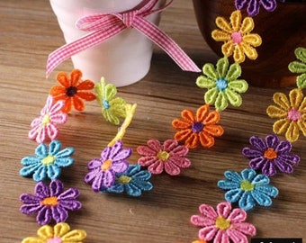 Colorful Daisy Flower Lace Applique Sewing Trim