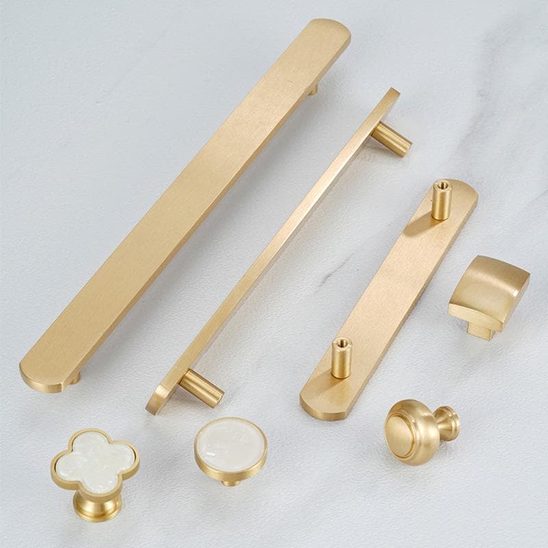 Gold Solid Brass Cabinet Pull Handles Knobs Pearl Inlay Modern ...