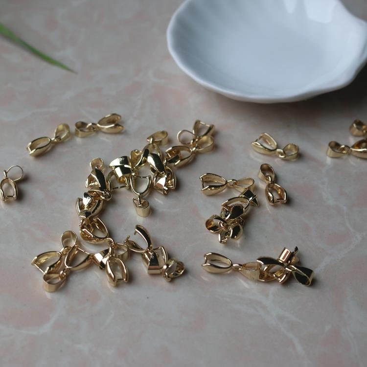 Charnière (bail) Pince Art Déco Plaquée Or - Pour Pendentif, Dimensions 11x9mm, Style Vintage