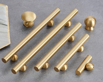 Gebürstet Massivem Messing T-Bar Schrank Griffe Knäufe Moderne Minimalist Gold Schublade Pulls Küche Badezimmer Schlafzimmer Schrank Möbel Renovation
