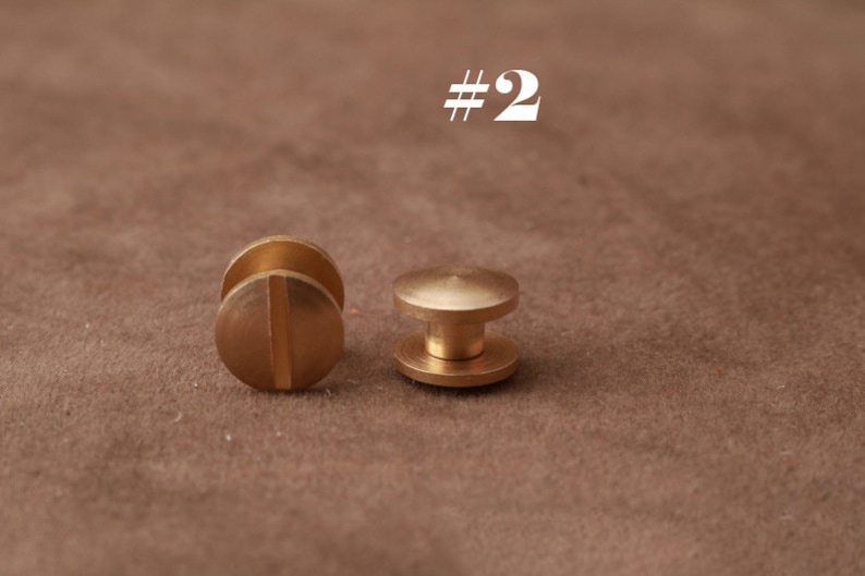 May include: Two brass screw-on fasteners, one with a flat head and the other with a round head. #2