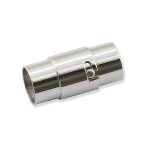 May include: A silver magnetic clasp for a bracelet or necklace. The clasp is made of two pieces that connect together with a magnetic closure.