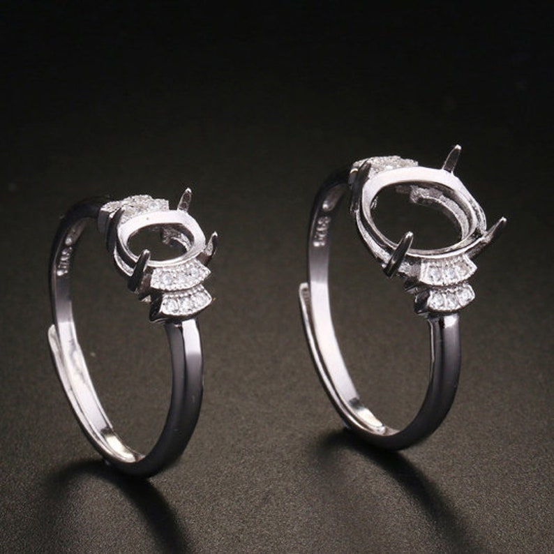 Sterling Silver CZ Adjustable Mount Ring 925 Oval Prong Setting Blank 5-11 mm 316-716 Base Cabochon Gemstone Stone Boho Jewelry Bulk