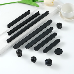 Modern Black Cabinet Handles Knobs  Solid Brass Matte Finish Minimalist Japandi Drawer Pulls Kitchen Bathroom Bedroom Furniture Hardware