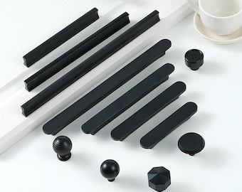 Moderne schwarze Kabinett Griffe Knöpfe aus massivem Messing matt Finish Minimalist Japandi Schublade zieht Küche Badezimmer Schlafzimmer Möbel Hardware