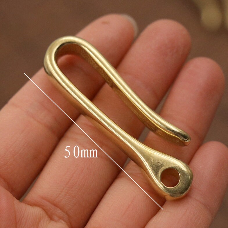 Hotop 3 Pack Solid Brass U Key Loop Hook Pocket Clip, Brass Key