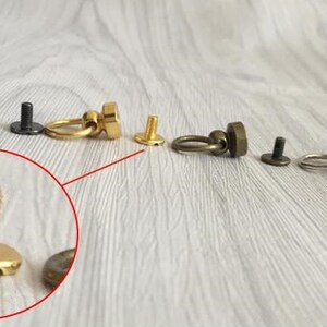 Massiv mässingsskruvkoppling Bakre tapp Rund nit Snoddspänne Dragring Ögla Rem Knopp Nyckelring Väska Handväska Bälte Läderbeslag bild 8