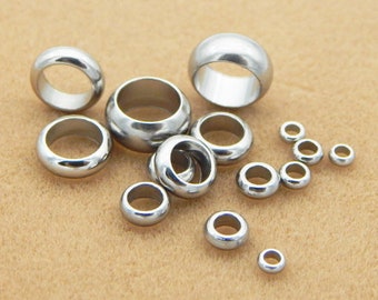 Perline distanziatrici in acciaio chirurgico con foro grande, color argento grigio, per collane, braccialetti, forniture per gioielli, lotto all'ingrosso da 2, 2,5, 3, 4, 5, 6, 8 mm