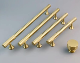 Moderne gebürstet Gold aus massivem Messing Kabinett Griffe gerändelt Textur Schublade Griffe Küche Badezimmer Schlafzimmer Kommode Kleiderschrank Büromöbel