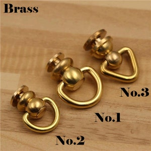 Solid Brass Screw Connector Back Stud Round Rivet Lanyard Buckle Pull Ring Loop Strap Knob Key Chain Bag Purse Belt Leathercraft Hardware image 1