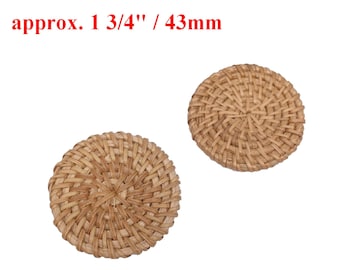 Natural Rattan Coins for Socket Phone Grips Bamboo Wood Earring Hoops Disc 43mm 1 3/4" Wooden Charms Woven Finding Boho Jewelry Making Blank