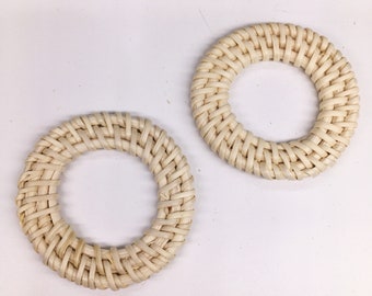 Natural Wood Findings Earring Rattan Blank Hoops 50mm 2" Round Wooden Charms Blanks Woven Boho Jewelry Making Wholesale