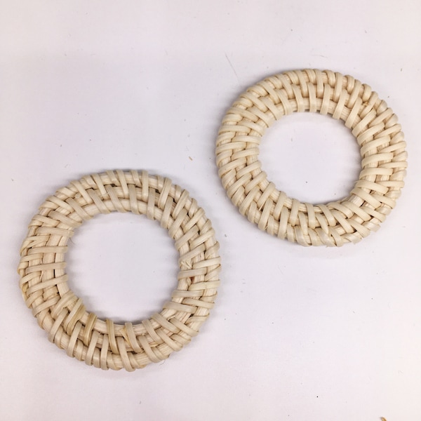 Natural Wood Findings Earring Rattan Blank Hoops 50mm 2" Round Wooden Charms Blanks Woven Boho Jewelry Making Wholesale