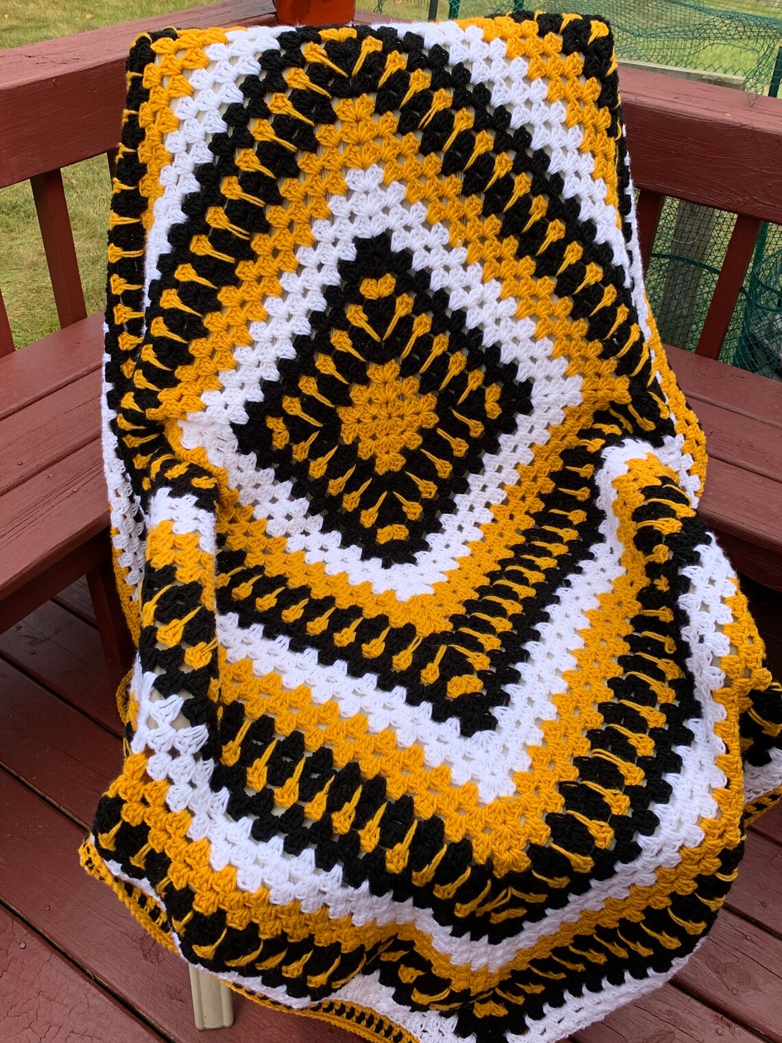 Black Gold & White Crochet Blanket Etsy
