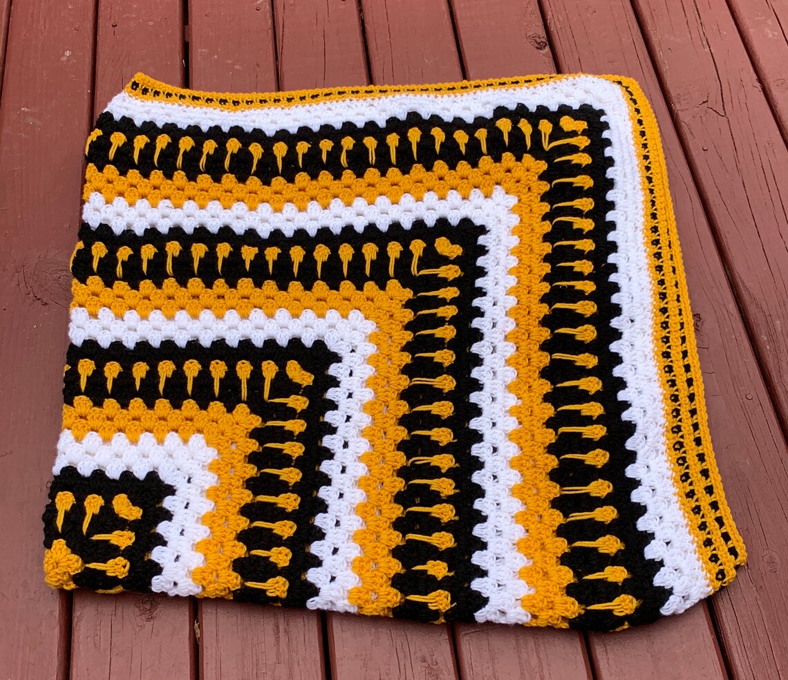 Black Gold & White Crochet Blanket Etsy