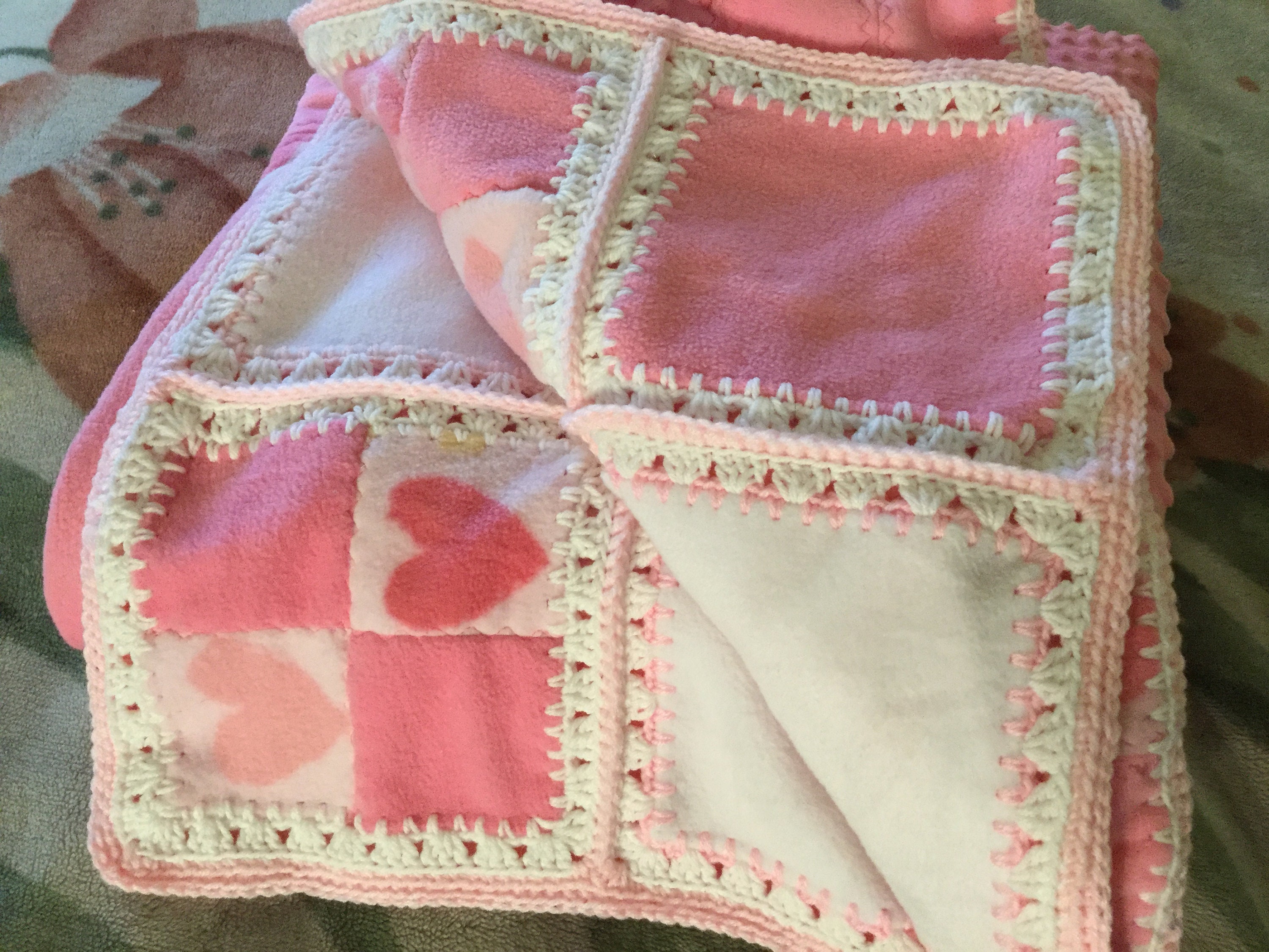 Pink hearts and white throw/blanket Etsy