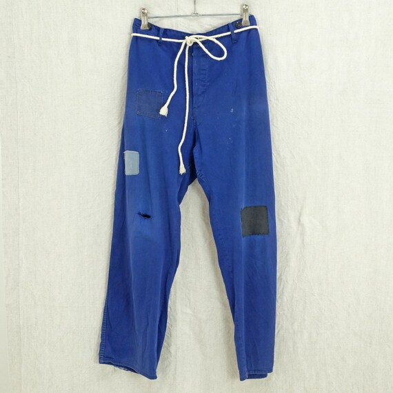 Vintage indigo chore pants with patches - Unisex