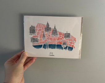 London EC4 map - Original A5 watercolour painting